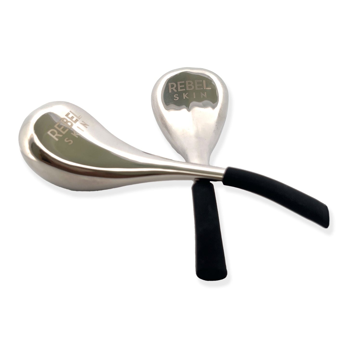 Stainless steel REBEL ICE globes for therapeutic skincare treatment.